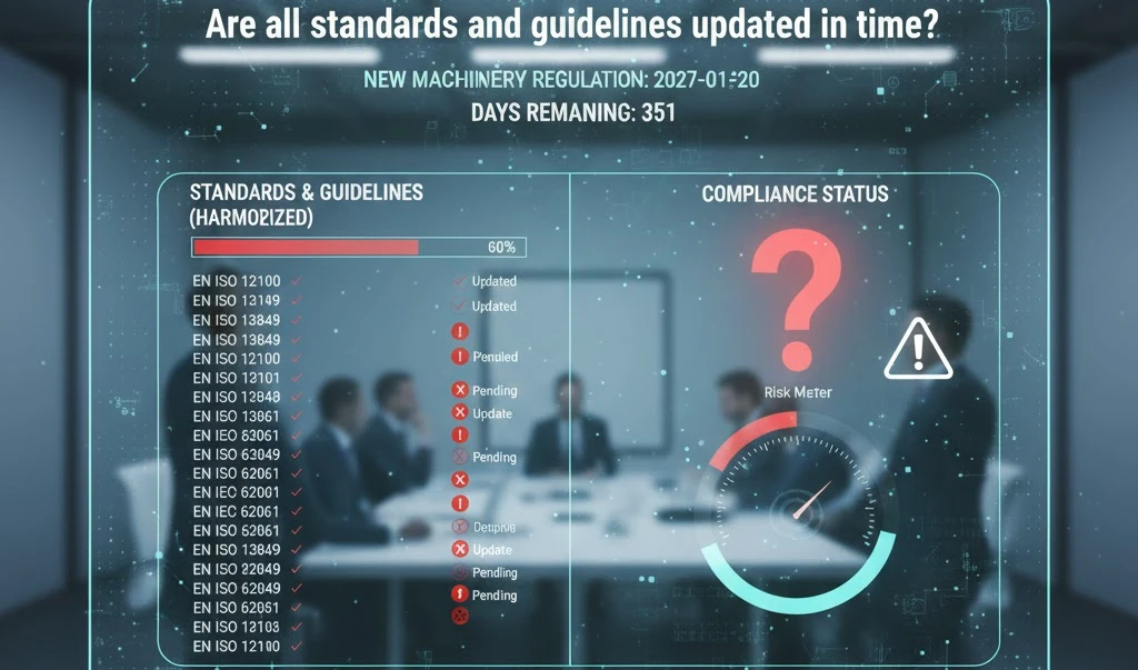 Zijn alle normen en richtlijnen op tijd aangepast als de nieuwe Machineverordening op 20 januari 2027 van kracht wordt?