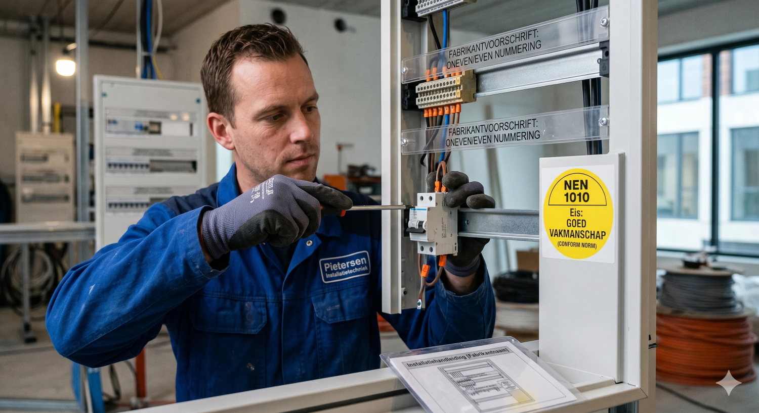 Is er een norm die aangeeft hoe de spanningsvoerende kabels in een kast moeten worden aangesloten?