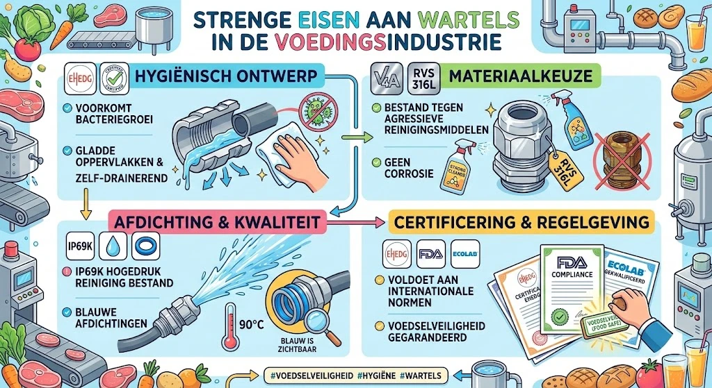 Strenge eisen aan wartels in de voedingsindustrie