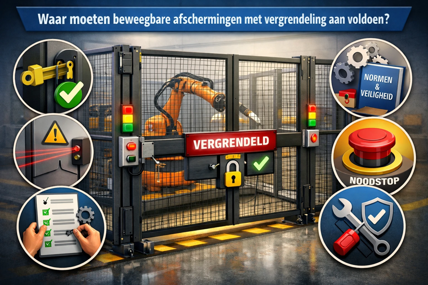 Waar moeten beweegbare afschermingen met vergrendeling aan voldoen?